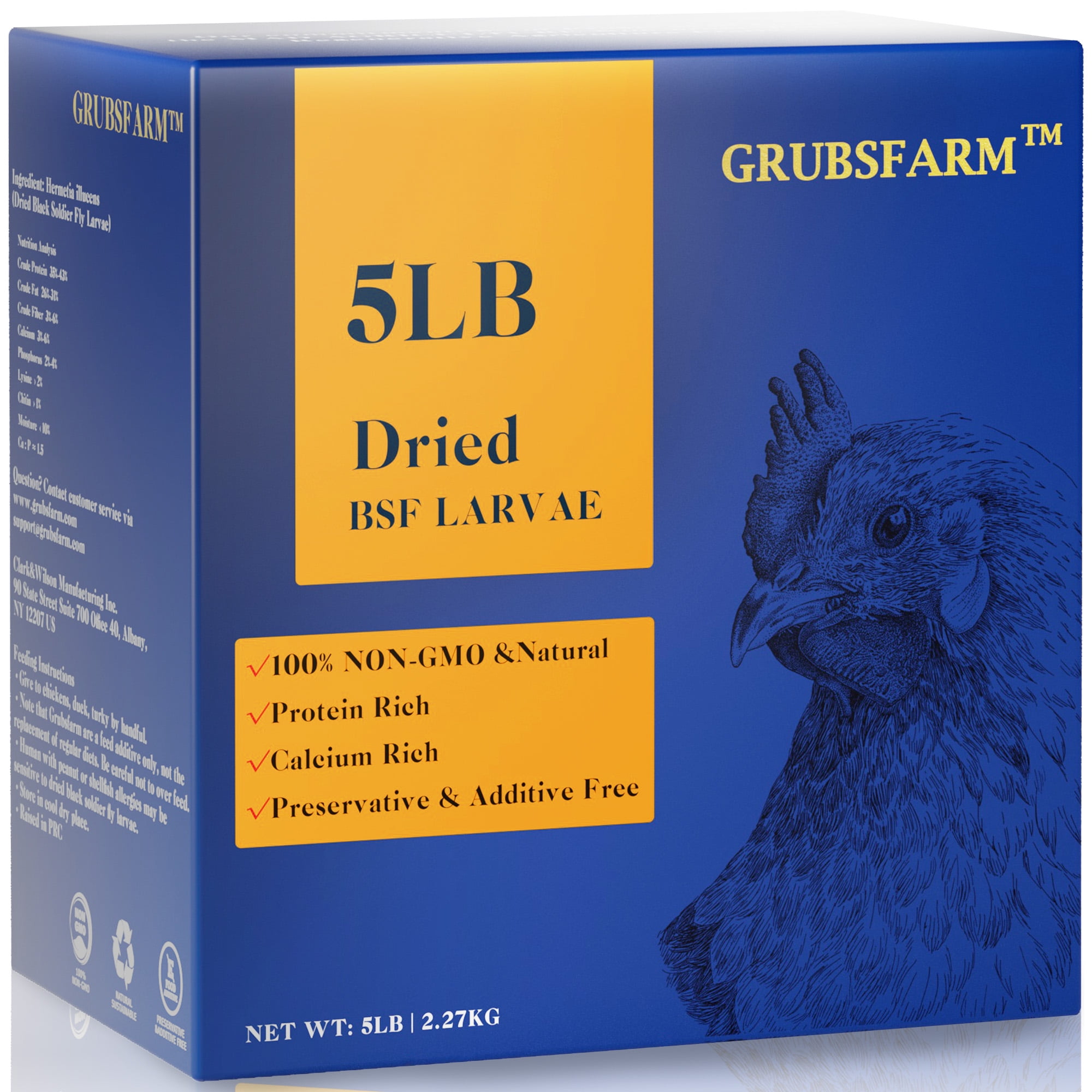 GRUBSFARM Premium Chicken Treats 5LBS Superior to Dried Mealworms NonGMO & 85X More Calcium