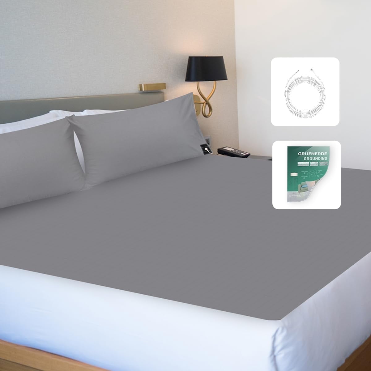 GRUENERDE Conductive Grounding Bed Sheets for Better Sleep with 15ft