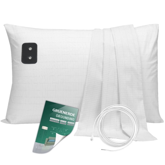 GRUENERDE Grounding Pillowcase Queen Conductive Grounding Pillow Cases Organic Cotton Grounding Sheets with 15ft Grounding Cord for Better Sleep Pain Relief Improve Energy 20X36in White