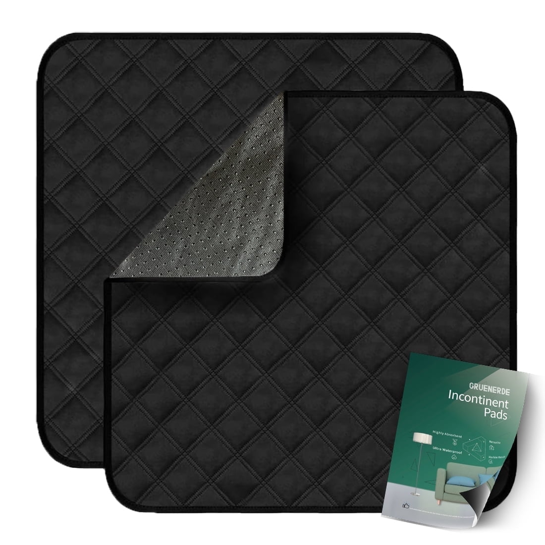 GRUENERDE Washable Incontinence Chair Pad Waterproof Reusable Seat Protector & Bed Pad 21x22In 2Pcs