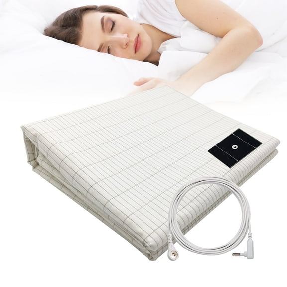 GRUENERDE White Grounding Sheets Queen for Better Sleep 10% Pure Silver Fiber Mats with 15ft Cord for Senior Insomniac 60x80in