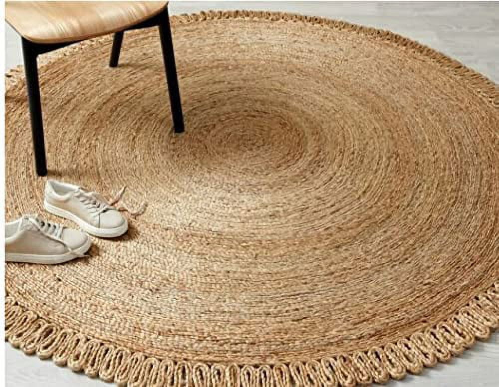 Handwoven Jute & Cotton Oval Rug Natural Fibers Braided Reversible Carpet  4x6ft
