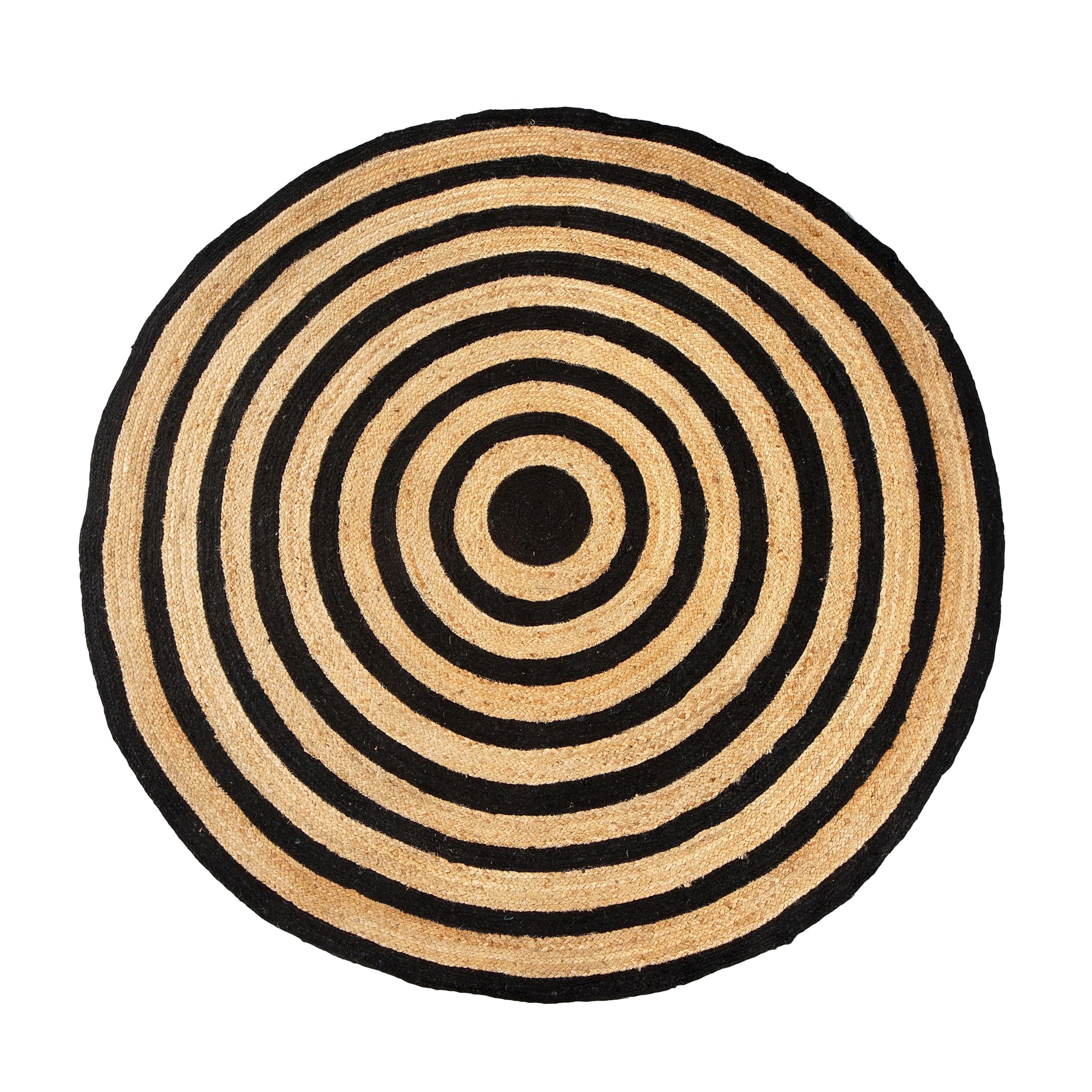GRUHUM Round Jute Black Area Rugs 10ft Natural Fibre Rug with Rings ...