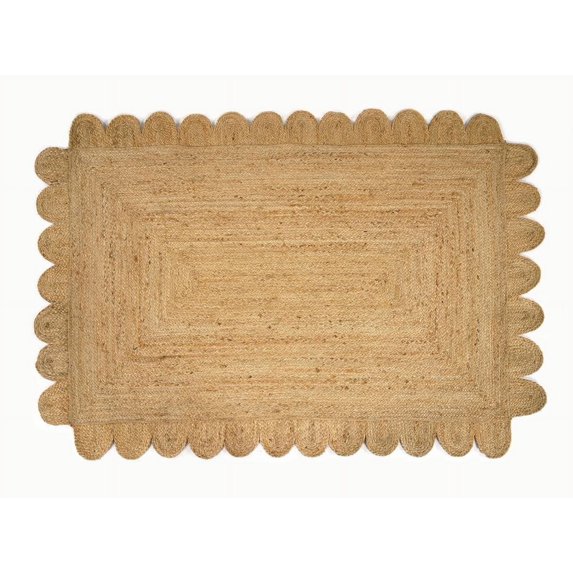 GRUHUM Scalloped Jute Area Rugs 8x10ft Rectangular Natural Fiber Handwoven Soft Braided Rustic Vintage EcoFriendly Rug- Farmhouse Indoor EcoFriendly Livingroom Bedroom Kitchen Hallways 8x10 Rectangle