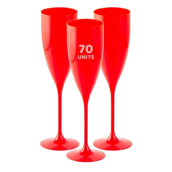 Grupo Mirandinha - 30 Red Acrylic Champagne Flutes, 5.4 fl oz, BPA-Free, Shatterproof & Elegant