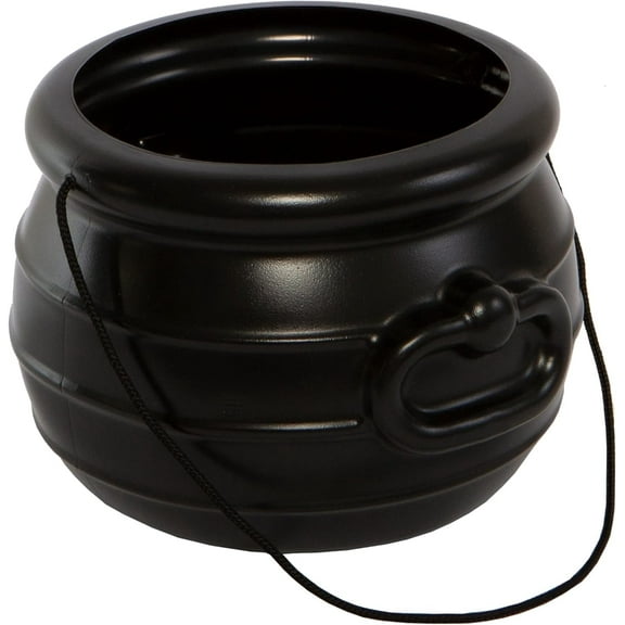 GRUPO MIRANDINHA Halloween Black Plastic Witches Cauldron, Candy Container, Bucket, Kettle, 1 Count