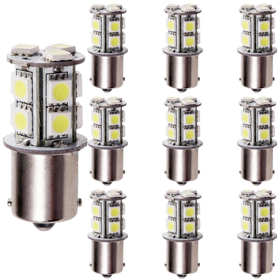 GRV 10PCS Ba15s 13-SMD 1.6Watts AC/DC 12-24V Cool White LED Bulbs for RV Camper,Ceiling Dome Lights