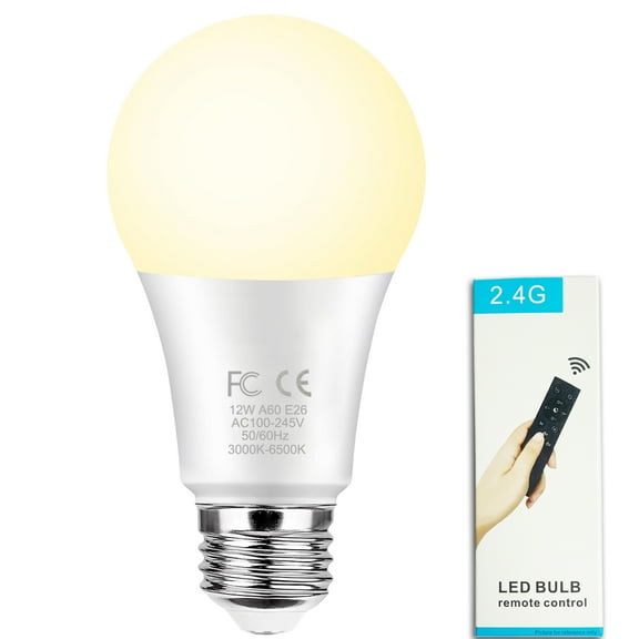GRV 12W A60 Smart Light Bulbs with a 2.4GHz remote control,Color Changing Led Bulbs,Stepless Dimmable 3000K-6500K,100W Equivalent,800LM CRI>85,E26 Base,Light Bulb for Home Decor,1 Bulb & Remote
