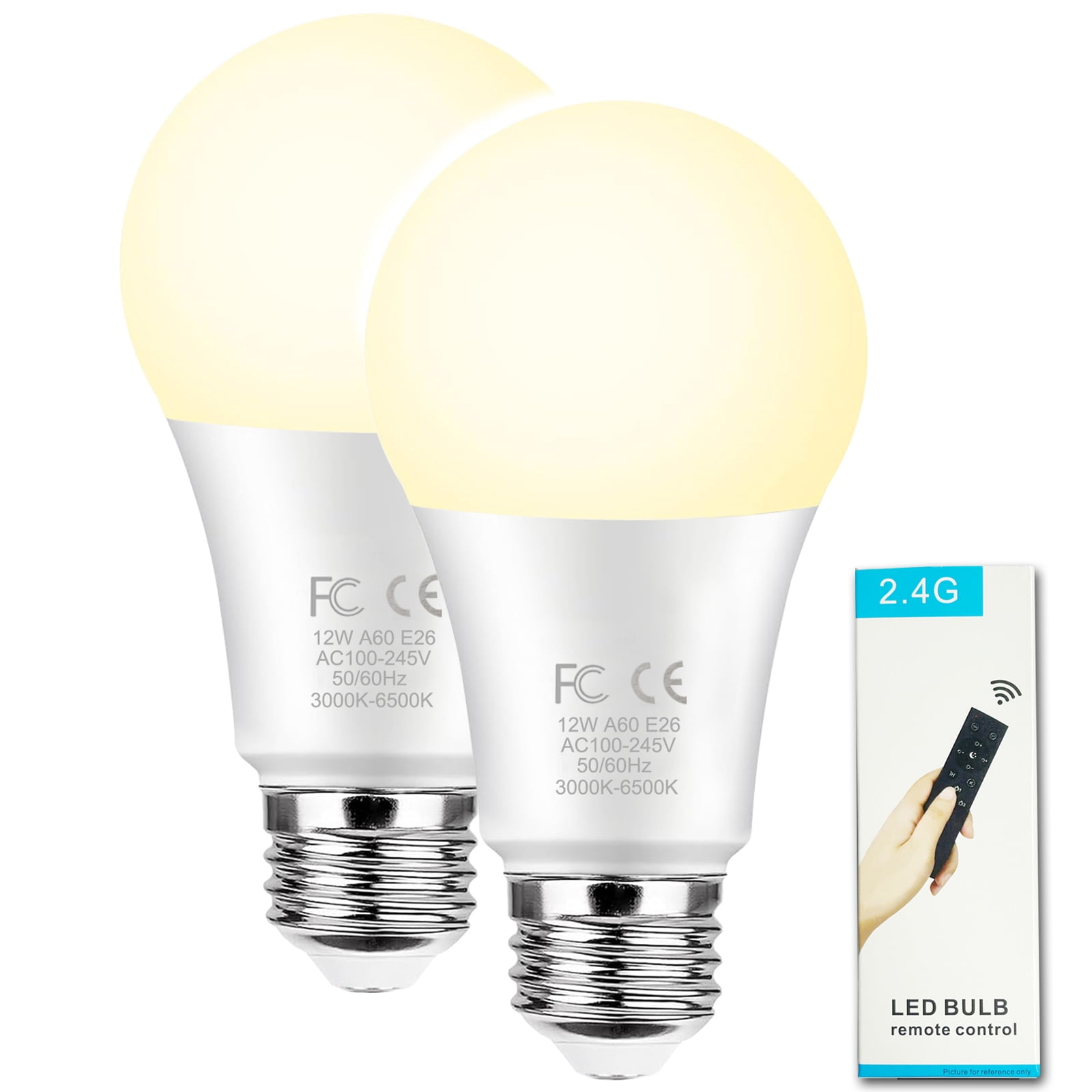 GRV 12W A60 Smart Light Bulbs with a 2.4GHz remote control,Color Changing Led Bulbs,Stepless Dimmable 3000K-6500K,100W Equivalent,1000LM ,E26 Base,Light Bulb for Home Decor,2 Bulb & Remote