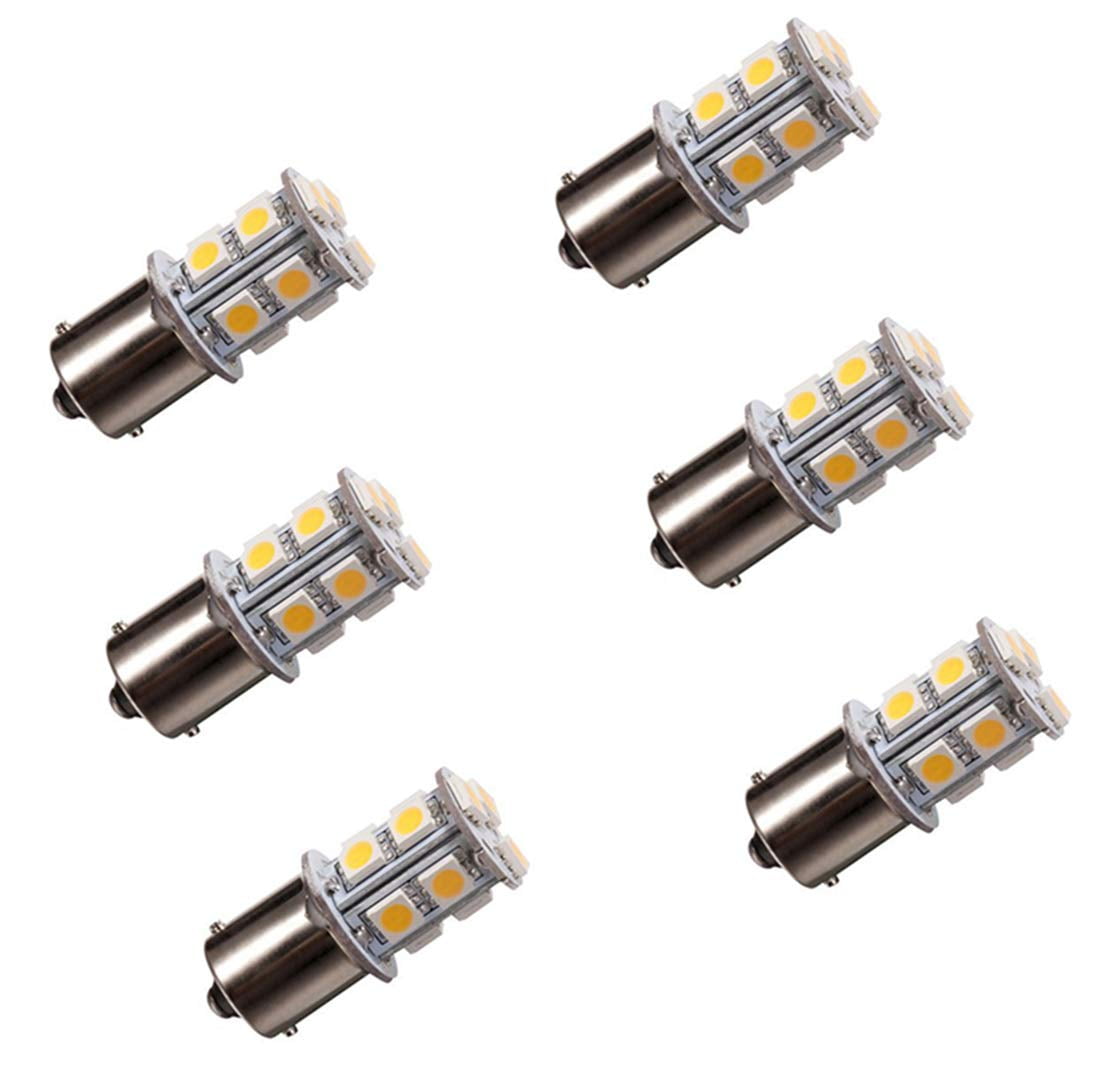 GRV 6PCS Ba15s LED Automotive Lights,Super Bright 13-5050SMD, 3000K Warm White,1141 1073 1156 5008 LED Bulbs,Interior Light Bulbs for RV,Camper Trailer,and Outdoor Landscape Lighting (AC/DC12V-24V)