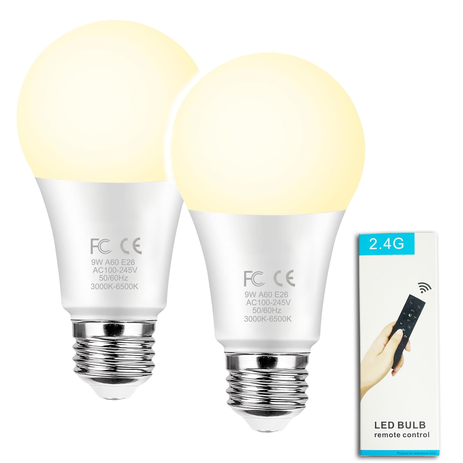 GRV 9W A60 Smart Light Bulbs with a 2.4GHz remote control,Color Changing Led Bulbs,Stepless Dimmable 3000K-6500K,90W Equivalent,800LM CRI>85,E26 Base,Light Bulb for Home Decor,2 Bulb & Remote