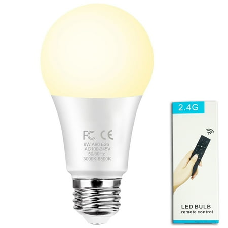 GRV 9W A60 Smart Light Bulbs with a 2.4GHz remote control,Color Changing Led Bulbs,Stepless Dimmable 3000K-6500K,90W Equivalent,800LM CRI>85,E26 Base,Light Bulb for Home Decor,1 Bulb & Remote