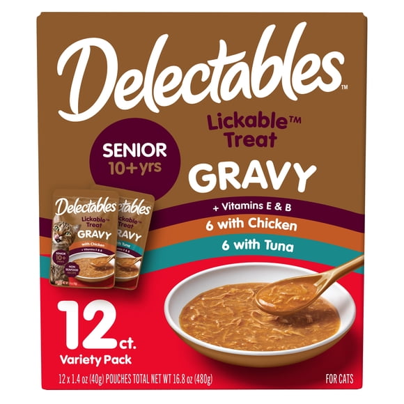 Delectables Gravy Senior 10+ Lickable Wet Cat Treat & Food Topper, Variety, 12 count