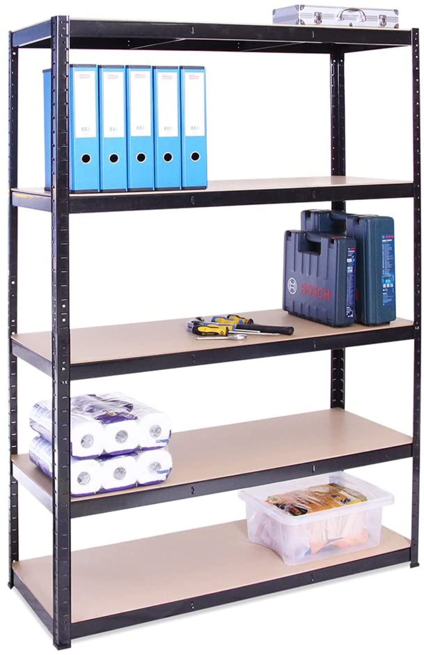 Black 5-Tier Heavy-Duty Garage Shelving Unit with MDF Shelves