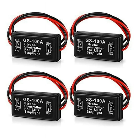 GS-100A Brake Light Flasher Module, DC 12-24V 2A 24W High Brake Controller Tail Lamp Safety Prompt Controller 4Pcs