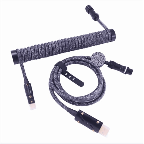 GS Coiled Aviator Cable, RGB Glowing USB-C To USB-A Data Cord for Magnetic Keyboard