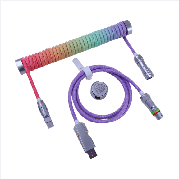 GS Coiled Aviator Cable, RGB Glowing USB-C To USB-A Data Cord for Magnetic Keyboard