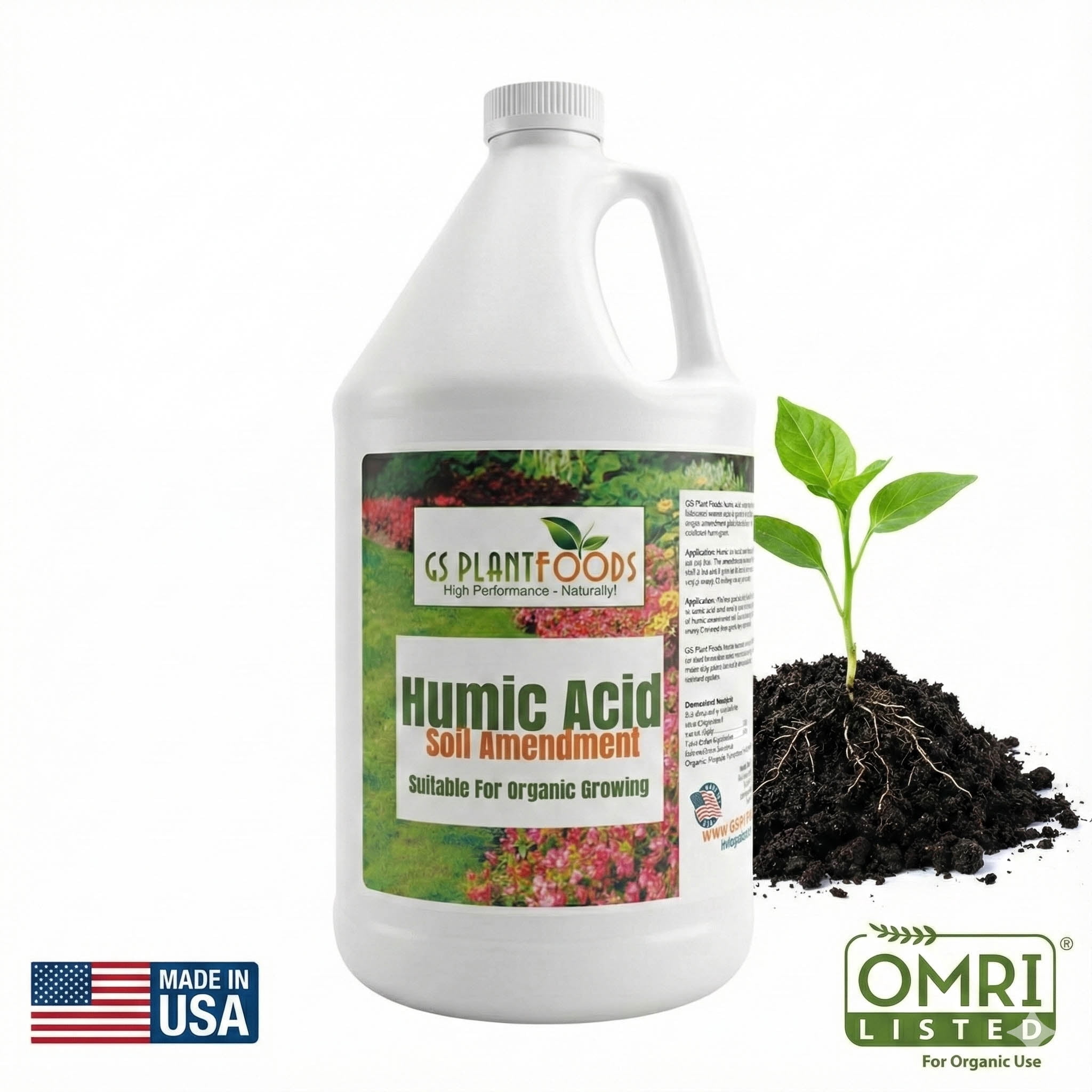 GS Plant Foods Organic Liquid Humic Acid with Fulvic - Concentrate Fertilizer for Enhanced Nutrient Uptake and Soil Conditioning - 1 Gallon