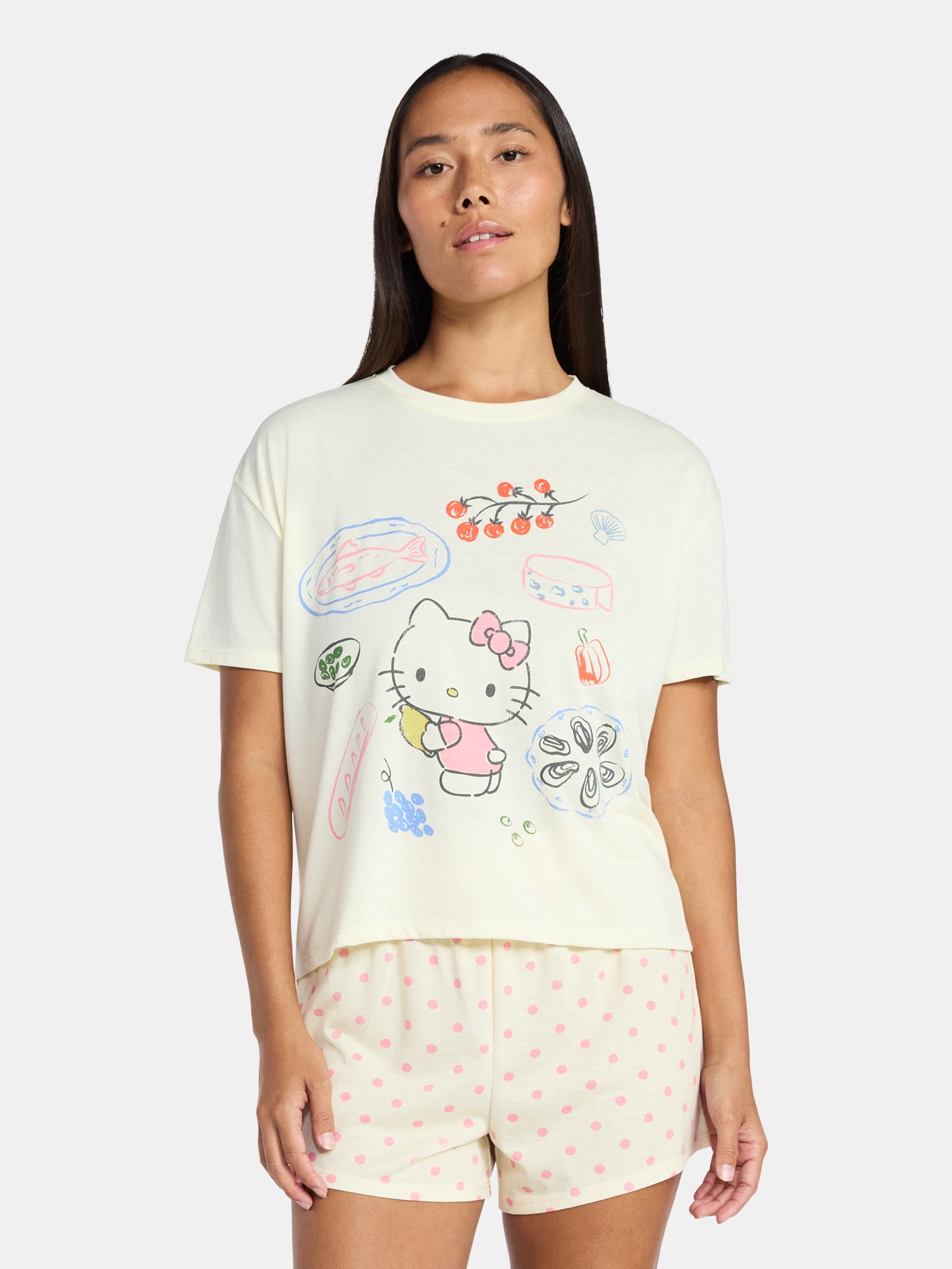 Hello Kitty Women's and Women's Plus Sleep Tee and Shorts Pajama Set from Grayson Social, 2-Piece, Sizes XS-3X