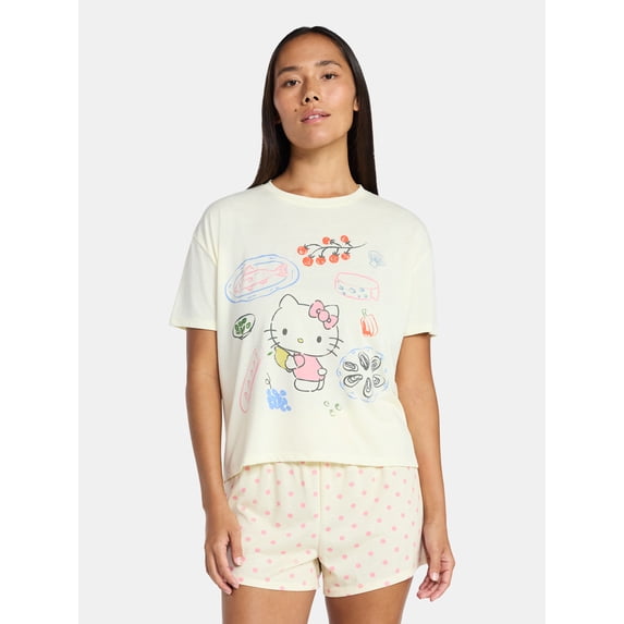 Hello Kitty Women's and Women's Plus Sleep Tee and Shorts Pajama Set from Grayson Social, 2-Piece, Sizes XS-3X