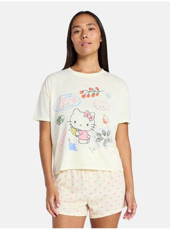 Hello Kitty Women's and Women's Plus Sleep Tee and Shorts Pajama Set from Grayson Social, 2-Piece, Sizes XS-3X