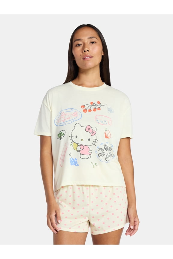 Hello Kitty Women's and Women's Plus Sleep Tee and Shorts Pajama Set from Grayson Social, 2-Piece, Sizes XS-3X