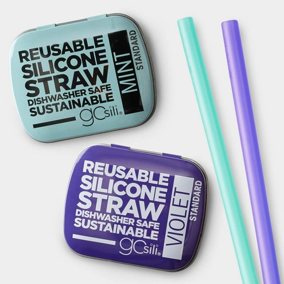 8" Reusable Silicone Straw  Travel Case, 2pk