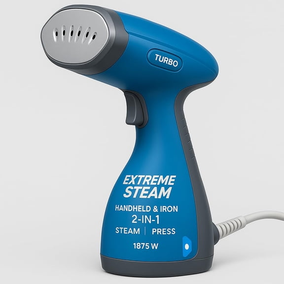 GS108C Extreme Steam Handheld & Iron 2-in-1 with Turbo, Powerful 1875W Garment Steamer and Iron for Clothes, Blue, Advanced Portable Travel Steamer Over 1 Pound, Steam or Press, Fast Wrinkle Removal