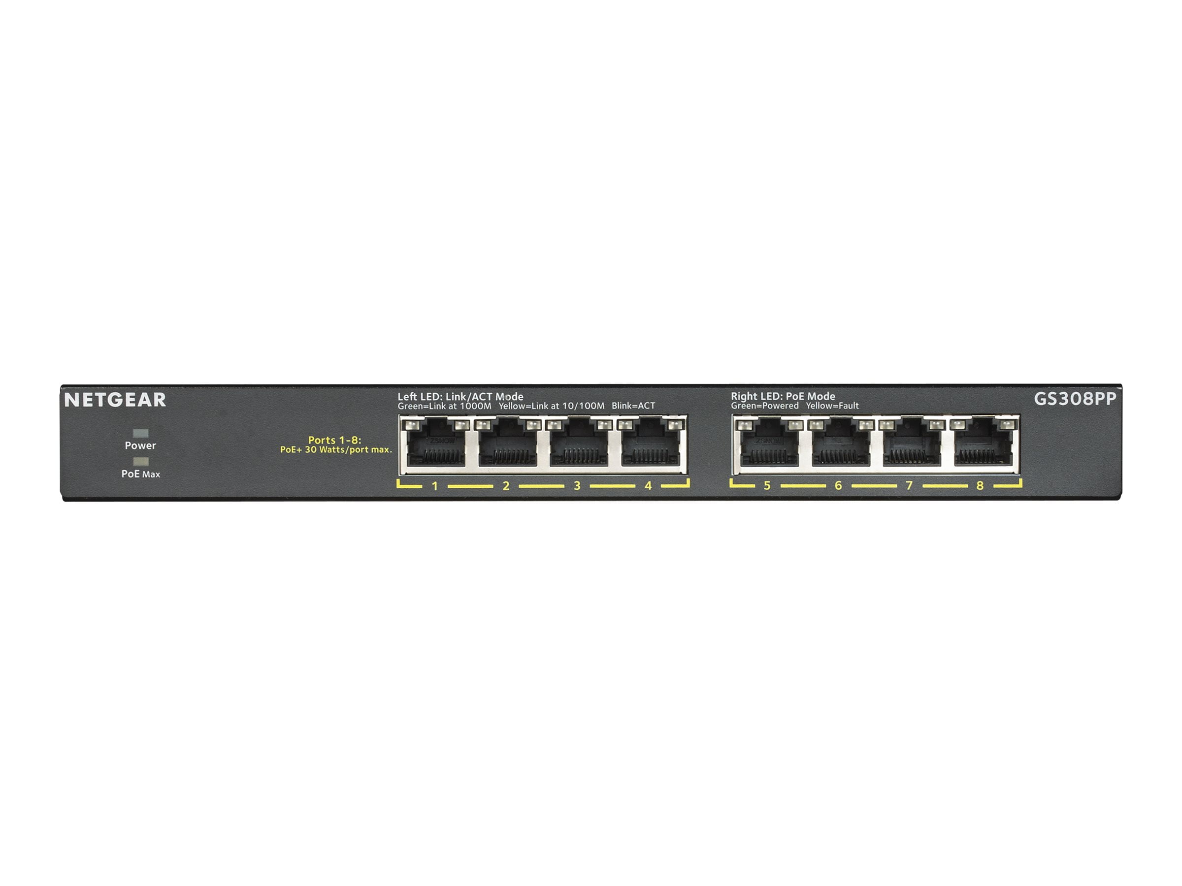 GS308PP 8 Ports No Ethernet Switch - 2 Layer Supported - Twisted Pair - Desktop, Wall Mountable, Rack-mountable