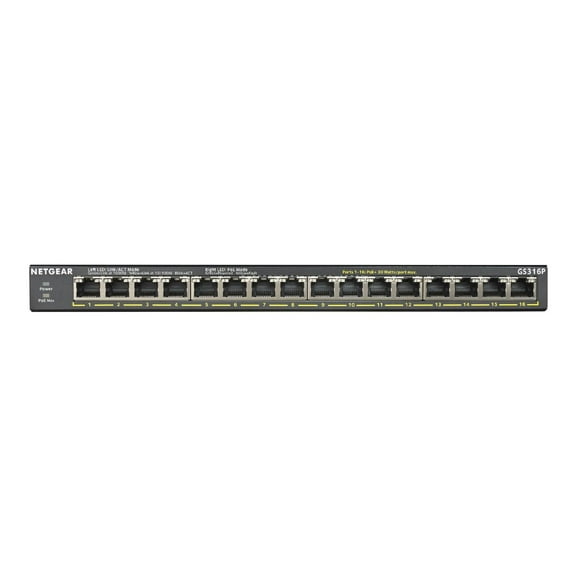 GS316P 16 Ports No Ethernet Switch - 2 Layer Supported - Twisted Pair - Desktop, Wall Mountable, Rack-mountable