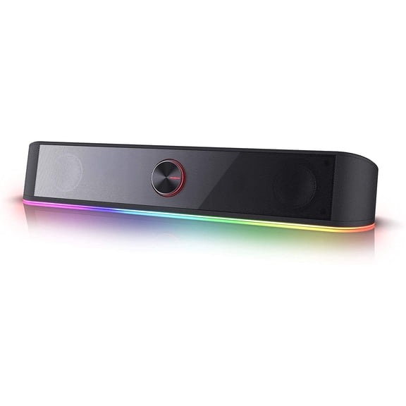GS560 RGB Desktop Soundbar, 2.0 Channel Computer Speaker with Dynamic Lighting Bar Audio-Light Sync/Display, Touch-Control Backlit with Volume Knob, USB Powered w/ 3.5mm Cable, Black