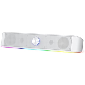 GS560 RGB Desktop Soundbar, 2.0 Speaker with Dynamic Lighting Bar Audio-Light Sync/Display, -Control Backlit with Volume Knob, USB w/ 3.5mm , White