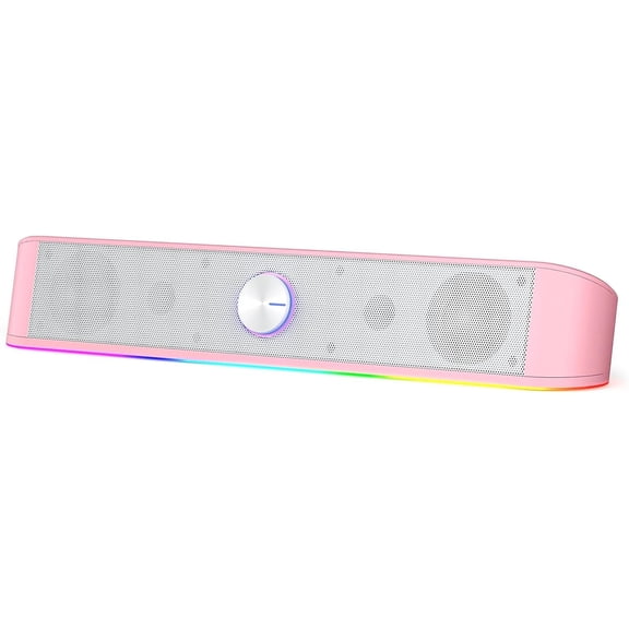 GS560 RGB Desktop Soundbar, 2.0 Speaker with Dynamic Lighting Bar Audio-Light Sync/Display, -Control Backlit with Volume Knob, USB w/ 3.5mm ,