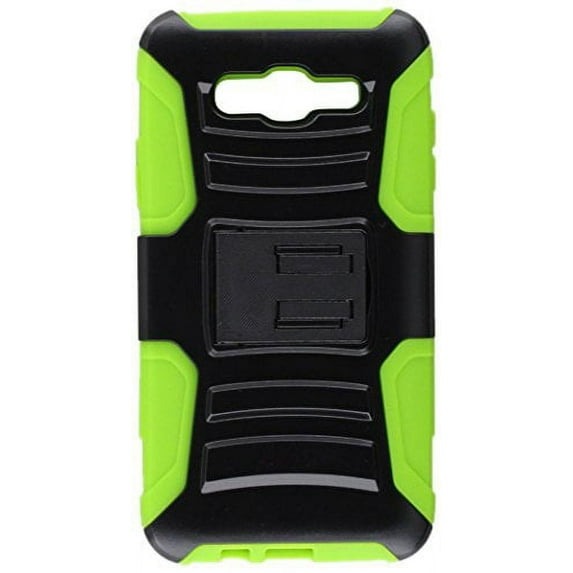 GSA Armor Hybrid Kickstand Case For Samsung Galaxy J7 (2015),J700 - Black/Neon Green