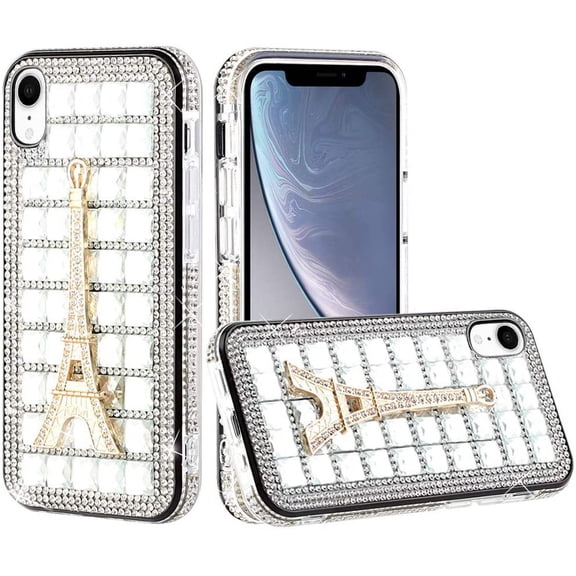 GSA Bling KAD Stone Eiffel Tower Hybrid Case For iPhone XR (6.1") - Silver