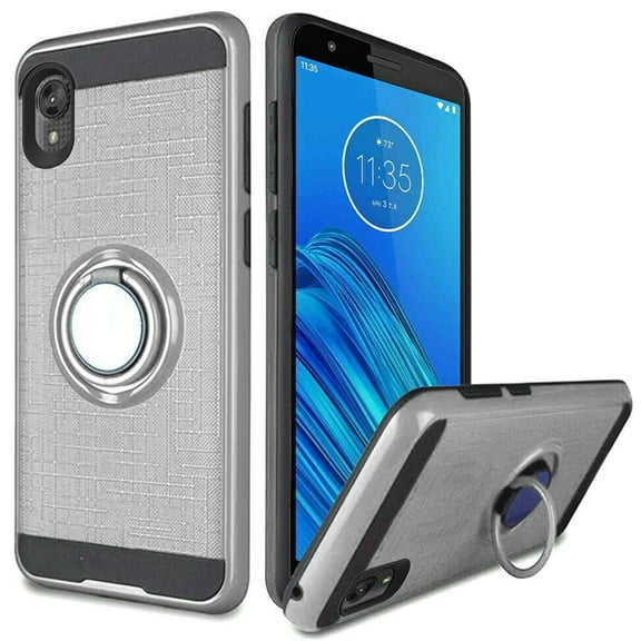 GSA Brushed Case Ring Stand for Motorola Moto E6 - Silver & Black