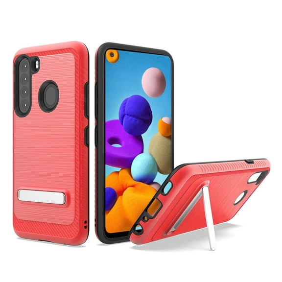 GSA Brushed Case w/Kickstand for Samsung Galaxy A21 - Red/Black