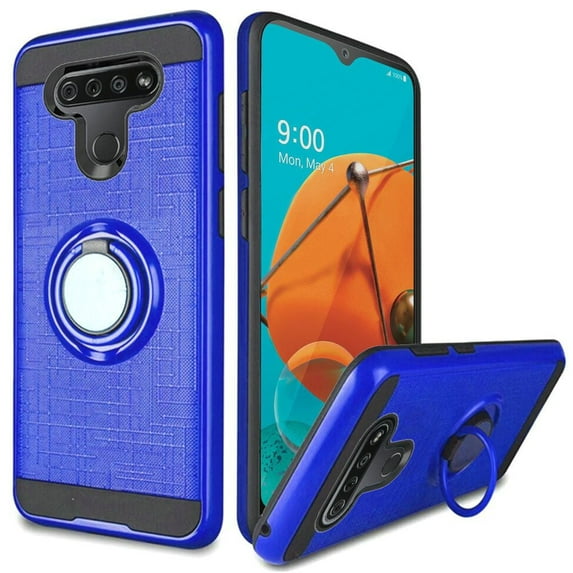 GSA Brushed Case w/Magnetic Ring Stand for LG K51 - Blue/Black