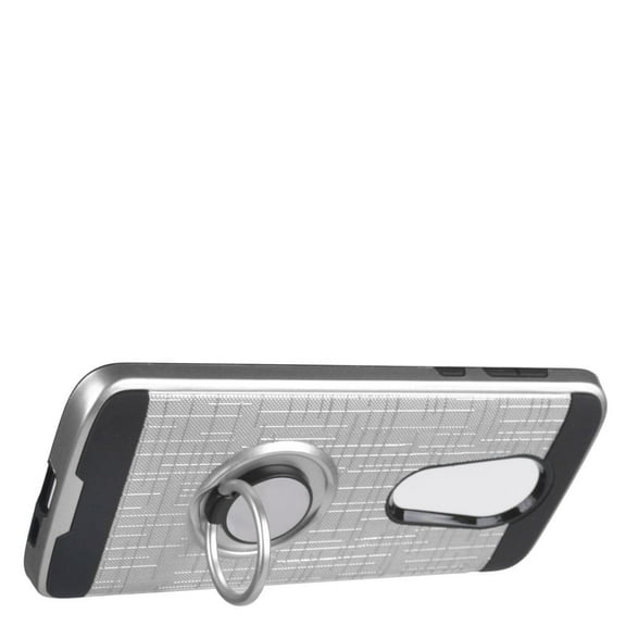 GSA Brushed Case w/Ring Stand for Moto G7 Power & Supra- Silver/Black