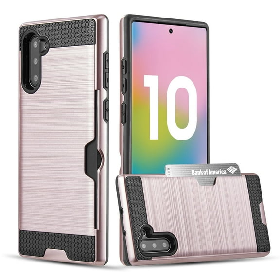 GSA Brushed Credit Card Holder Case for Samsung Galaxy Note 10(6.3")-Rose Gold