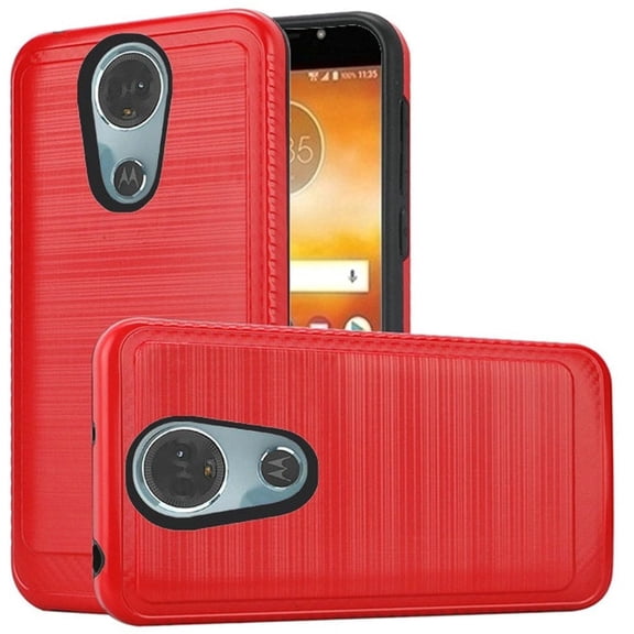 GSA Brushed Hybrid Armor Edged Case For Motorola Moto E5 Supra E5 Plus Red