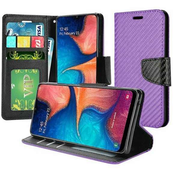 GSA Carbon Fiber Flip Wallet Case for Samsung Galaxy A20/A50 - Purple