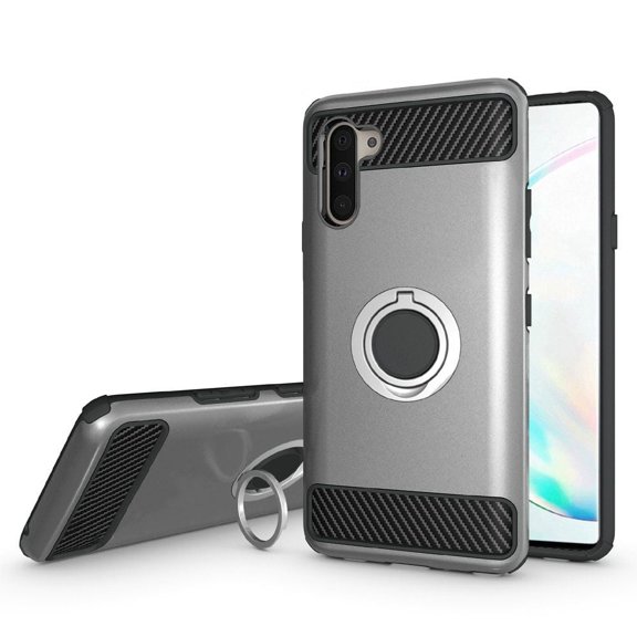 GSA Carbon Fiber Hybrid Case w/Ring Stand for Samsung Galaxy Note 10(6.3") - Gray