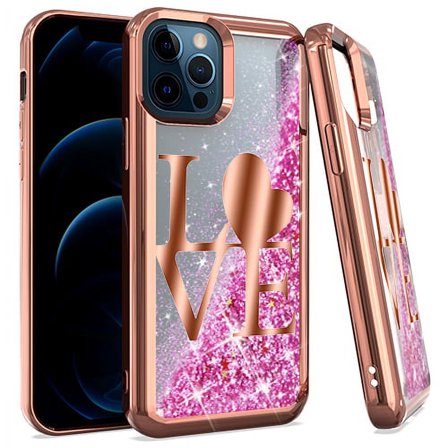 GSA Chrome Glitter Motion "Love" For iPhone 12, 12 Pro (6.1" screen) Rose Gold
