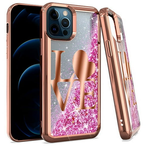 GSA Chrome Glitter Motion "Love" For iPhone 12, 12 Pro (6.1" screen) Rose Gold