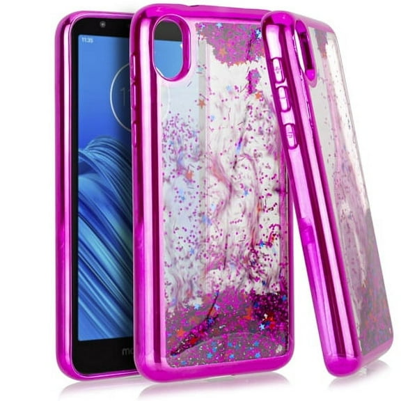 GSA Chrome Liquid Glitter Case for Motorola Moto E6 - Hot Pink Chrome
