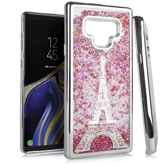 GSA Chrome Liquid Glitter Eiffel Tower Case for Samsung Note 9 (N960) - Silver