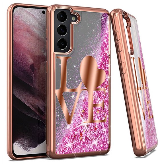 GSA Chrome Liquid Glitter Love Case for Samsung Galaxy S21 Plus - Rose Gold