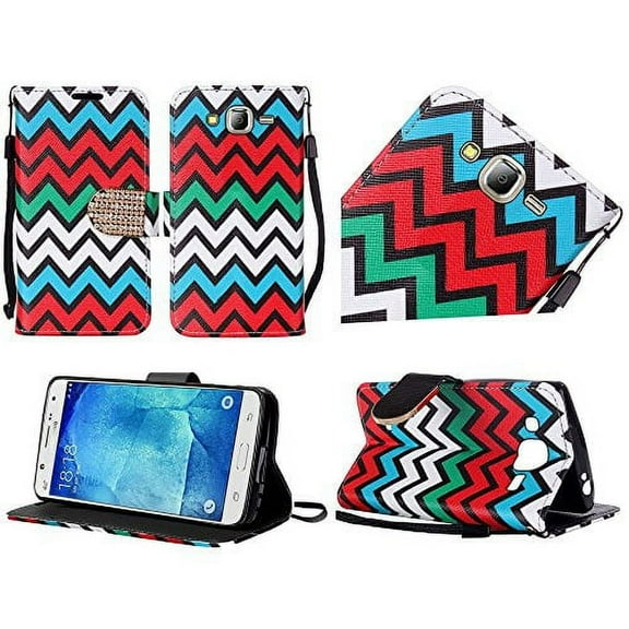 GSA Colorful Chevron Flip Wallet Case For Samsung Galaxy J7 (2015), J700