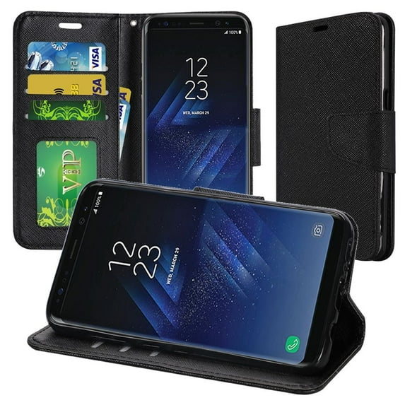 GSA Denim Fabric Flip Wallet Case For Samsung Galaxy S8 Plus - Black